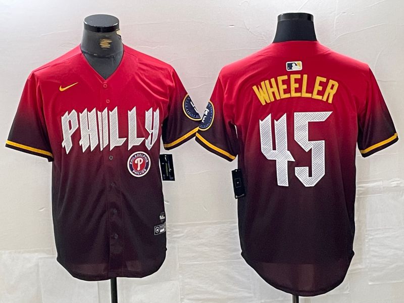 Men Philadelphia Phillies #45 Wheeler Red City Edition Nike 2024 MLB Jersey style 5->->MLB Jersey